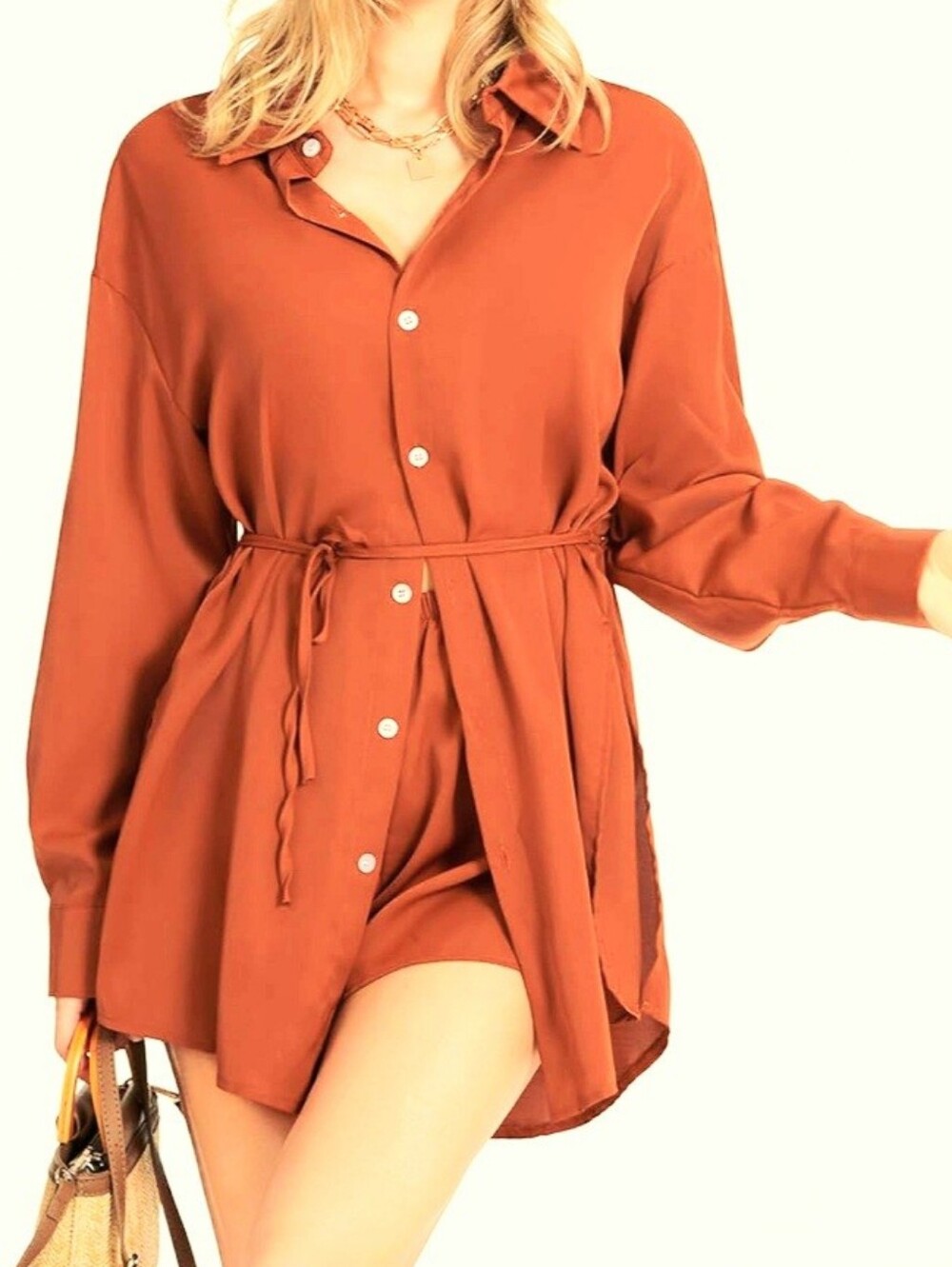 Burnt Orange Shirt Dress Romper